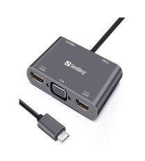 Station d'accueil SANDBERG Dock USB-C 2XHDMI+1XVGA+USB+PD - Gris