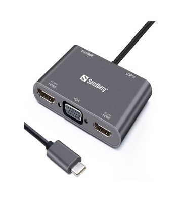 Station d'accueil SANDBERG Dock USB-C 2XHDMI+1XVGA+USB+PD - Gris