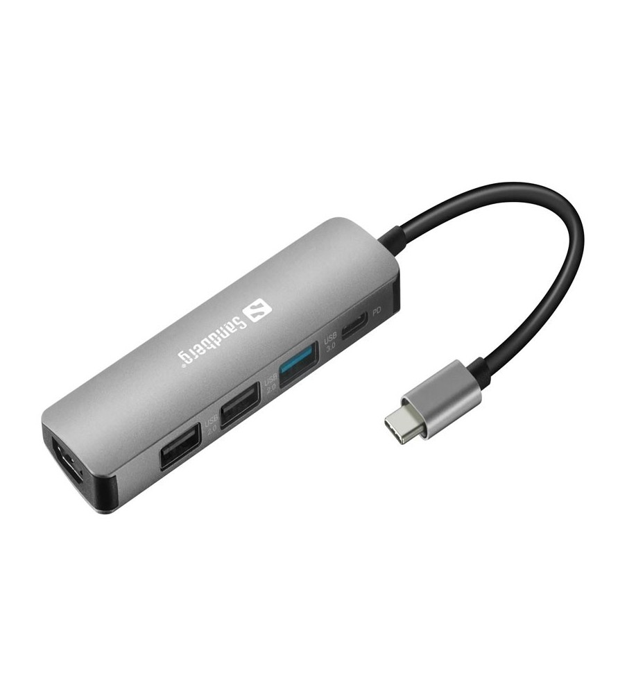 Station d'accueil SANDBERG Dock USB-C HDMI+3xUSB+PD - Gris