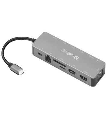 Station d'accueil SANDBERG Dock TRAVEL USB-C 13 en 1 - Gris