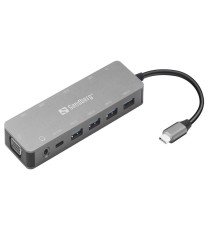 Station d'accueil SANDBERG Dock TRAVEL USB-C 13 en 1 - Gris
